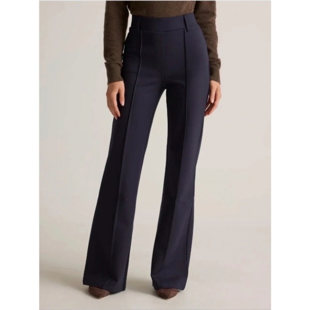 Quince Navy High Rise Ponte Pintuck Bootcut Pants Women Small NWOT Preppy